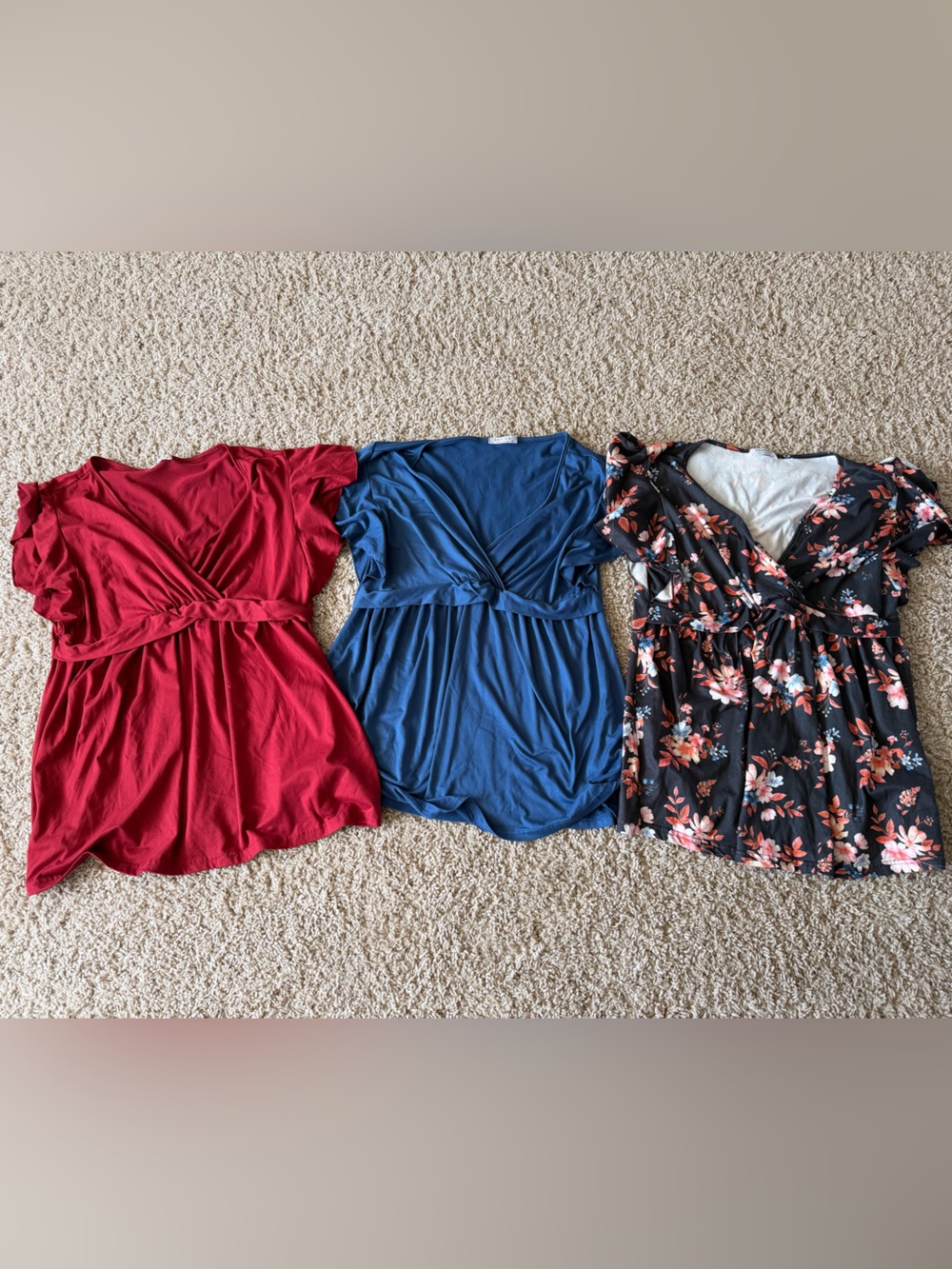 Ekouaer XL Maternity shirts floral, blue, red Twist-Front pregnancy shirts
